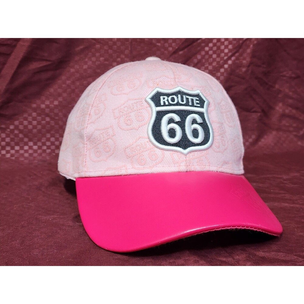 US ROUTE 66 THE MOTHER ROAD USA FAUX LEATHER BALL CAP HAT PINK